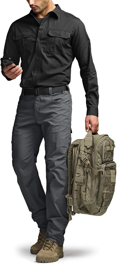 CQR Men's Long Sleeve Tactical Shirts, Ripstop Military Work Shirts, UPF 50+ Breathable Button Down Outdoor Hiking Shirt