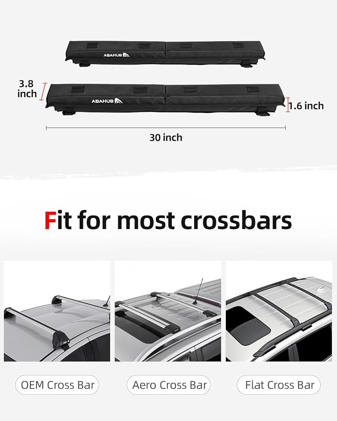 Abahub Soft Roof Rack Pads with 2 Tie Down Straps, 2 Tie Down Ropes, 2 Hood Loops and Storage Bag, for Surfboard, Kayak, Canoe, Heavy Duty Universal Car Roof Racks System Black 44 Inch