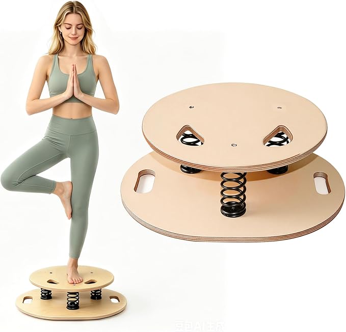 Wooden Balance Board – 400 lbs Capacity 360° Dynamic Spring Rebound Wobble Board Exercise Equipment Balance Trainer for Adults Kids Core Strengthening Standing Desk Physical Therapy Surf Training Home Workout