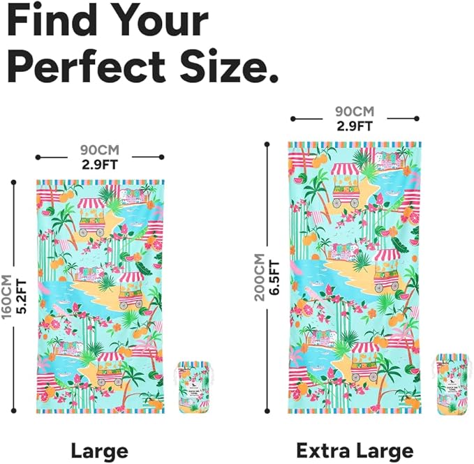 Dock & Bay Beach Towel - Quick Dry, Sand Free - Compact, Lightweight - 100% Recycled - Includes Bag - Sweet Escape - Extra Large (200x90cm, 78x35)
