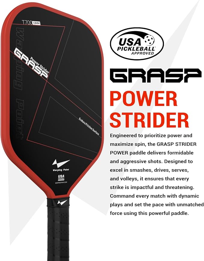 Warping Point Pickleball Paddle, Carbon Fiber Paddle with Endura Friction Surface, Polymer Honeycomb Core, Design for Ultimate Spin & Power, Large Sweet Spot & Contro, USAP Approved