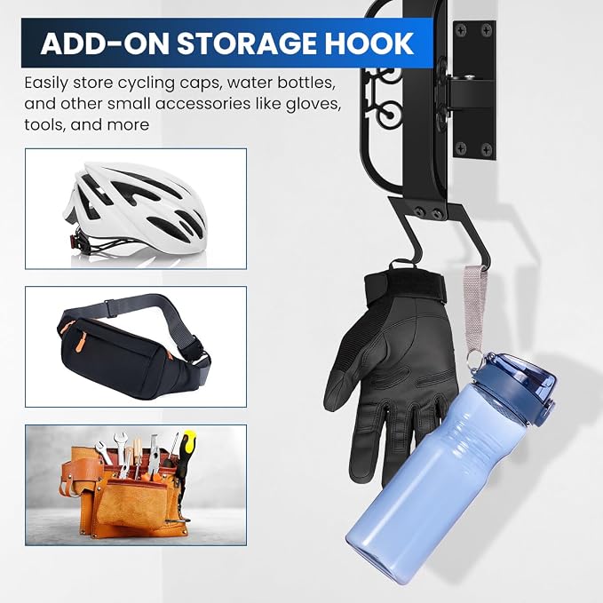 Swivel Bike Wall Mount, 2 PACK Heavy Duty Bike Rack for Garage Storage, Space-Saving Vertical Bicycle Hanger Holds 66 lbs, Adjustable Rotation, Anti-Rust, for Cyclists Homeowners Families