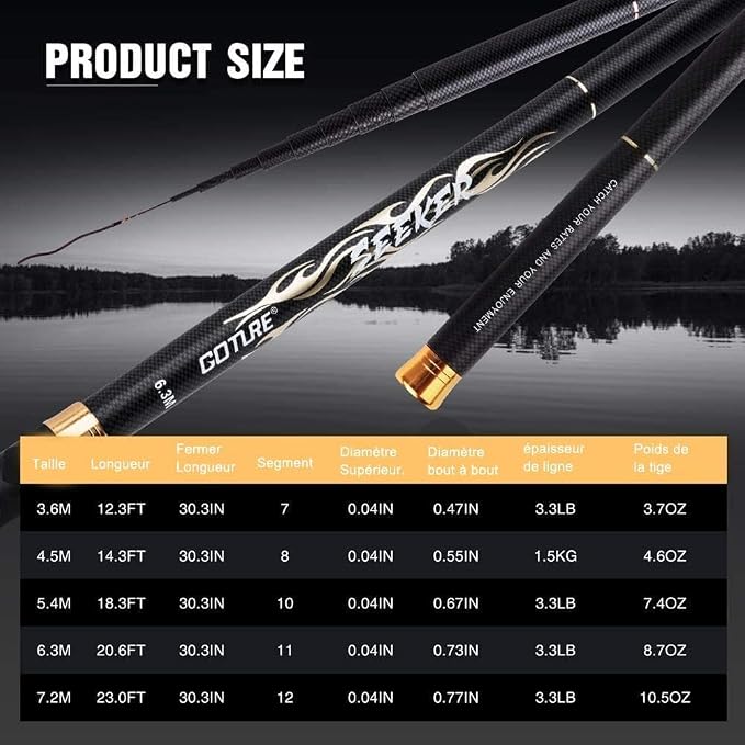 Goture Telescopic Tenkara Fishing RodPortable Hand Fishing Poles 12-24Ft | Reinforced ultralight blank resists cracking on hard runs; ideal all-round length for stream, pond & lake bank fishing
