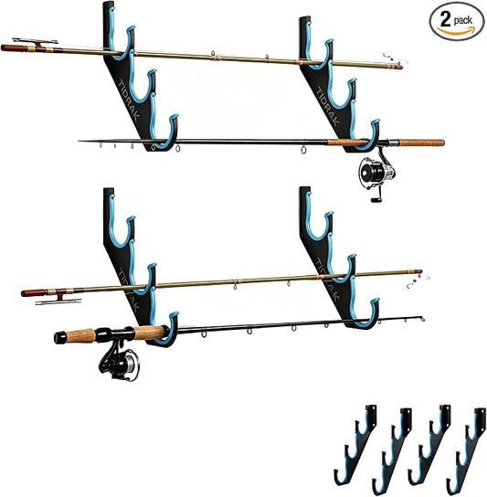 Fishing Rod Holders & Pole Holders for Garage, Wall Mounted Metal Fishing Rod Storage Organizer Rack Holds Up to 6/10/12/20 Rods or Combos, Suitable for Catfish Fishing Gear