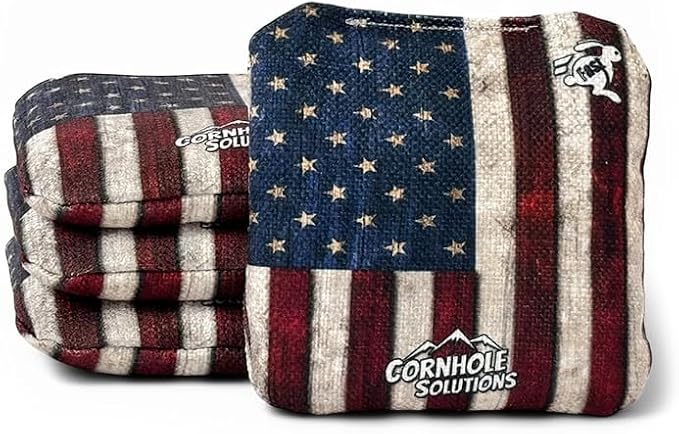 Cornhole Solutions - Professional Cornhole Bags Set of 8 – Regulation 6"x6" – USA Flag Designs – Resin Filled + Tote Bag