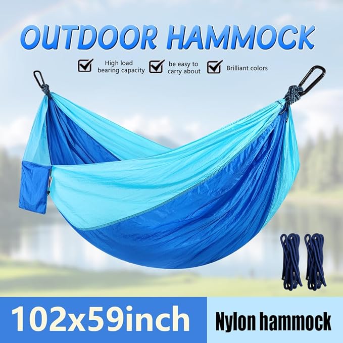 Camping Hammock, Portable Hammocks with Tree Straps & Attached Carry Bag, Travel Tree Hammocks for Outside Indoor Hiking Beach Backpack Travel(Blue, Nylon)