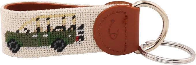 Leather Hand-Stitched Needlepoint Key Fob or Key Chain