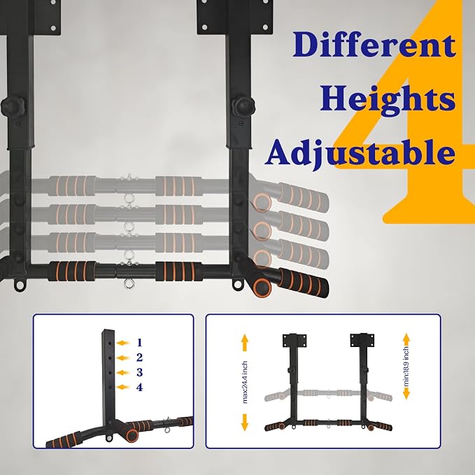 BDL Wall Mounted Pull Up Bar Chin Up bar Multifunctional Dip Station for Indoor Home Gym Workout, Power Tower Set Training Equipment Fitness Dip Stand Supports to 440 Lbs（2 Types）