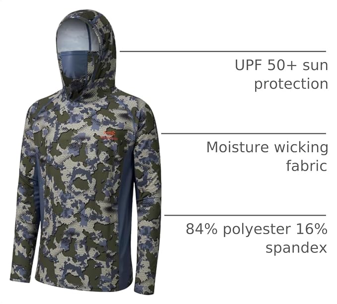 BASSDASH Men's UPF 50+ Camo Long Sleeve Hunting Fishing Hoodie Shirt