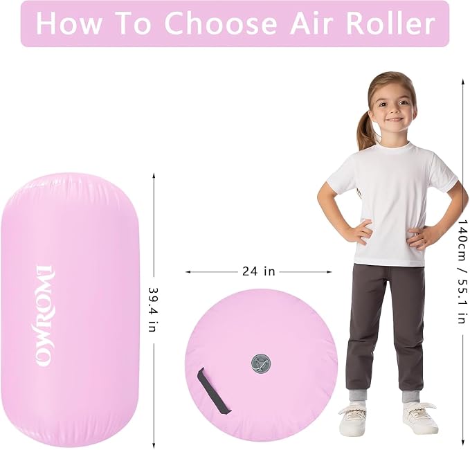 Inflatable Gymnastics Air Mat Tumble Track with Gymnastics Air Barrel - Inflatable Air Spot Tumbler Backbend Trainer Air Roller Tumbling Mat with Electric Pump