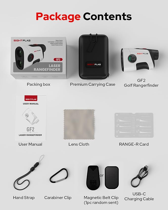 GF2 Golf Rangefinder with Slope, 1300 Yards Laser Range Finder, 7.5X Magnification, Flag Pole Locking Vibration 0.3 Yard Accuracy, Rechargeable Magnetic Golf Accessories Gift for Men Women