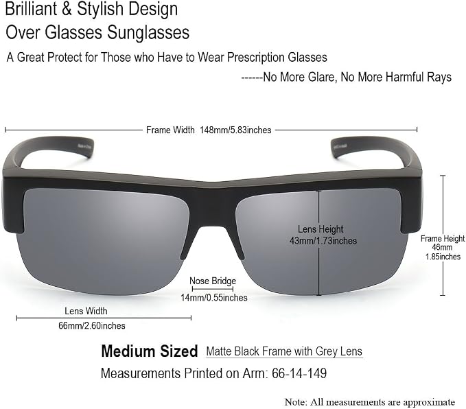 CAXMAN Fit Over Glasses Sunglasses for Men & Women Polarized Lens 100% UV Protection
