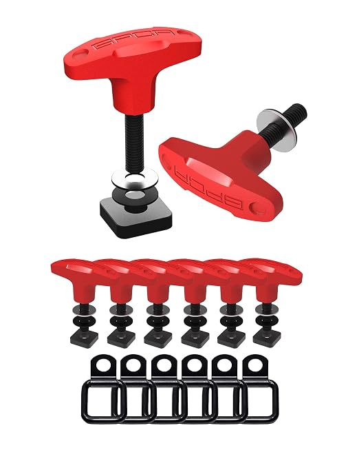 GP Anchor & D Ring Set, 6 Tie Down Anchor Bolts w/Screw Nuts & 6 D Rings for Fast Jeep Top Removal Lift, Truck Tie Downs Jeep Wrangler Accessories for 4xe, JK & JL M8-1.25 Screw, Red (w/Square Nuts)