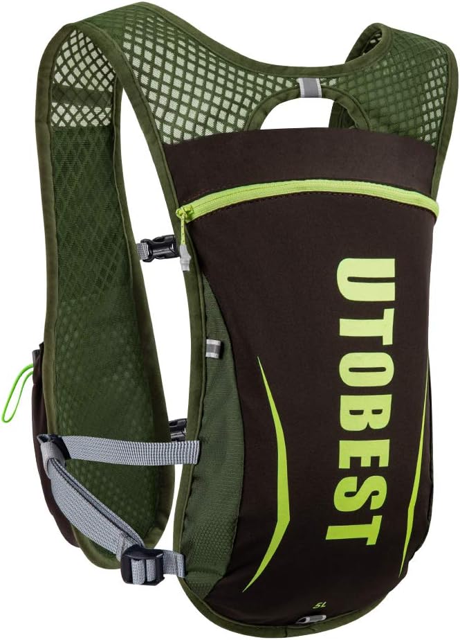 UTOBEST Running Vest, 5L Hydration Vest Lightweight, Breathable and Sweatproof Running Backpack, Adjustable Running Hydration Vest for Trail Running Marathon Race Jogging Cycling