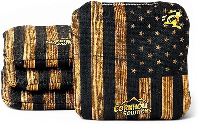 Cornhole Solutions - Professional Cornhole Bags Set of 8 – Regulation 6"x6" – USA Flag Designs – Resin Filled + Tote Bag