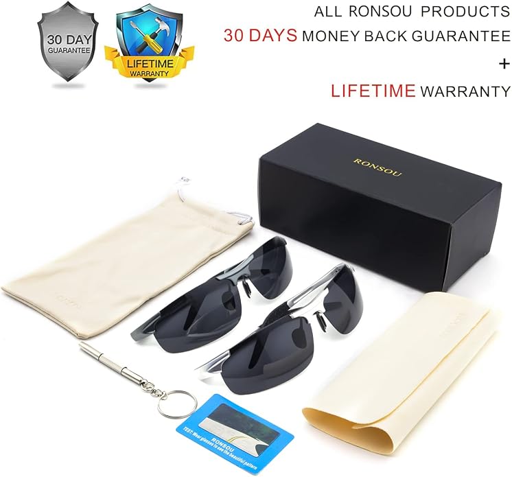RONSOU Men Sport Al-Mg Polarized Sunglasses Unbreakable for Driving Cycling Fishing Golf