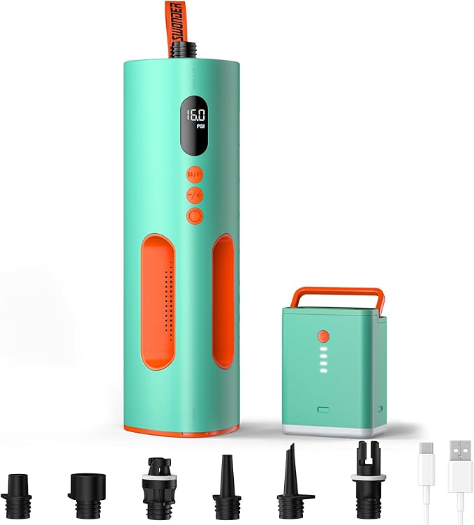 Swonder SeaFalcon Paddle Board Pump, 5200mAh Rechargeable High-Pressure Electric Air Pump with Removable Battery, Portable 3-in-1 Air Inflator with Power Bank & Camping Light