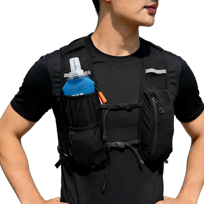 Running Vest for Women Men Running Phone Holder Vest with 500ml Water Bottle Adjustable Chest Straps Lightweight Reflective Running Hydration Vest for Marathon Jogging Hiking