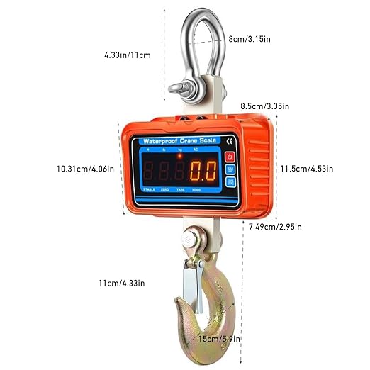 3000kg/6600lbs Digital Crane Scale, Waterproof Industrial Scale, Rechargeable Hanging Scale with Remote Shackle & Hook, Division 0.5kg, LED Display, KG/LBS/N