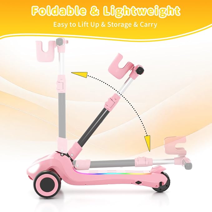 SIMATE Electric Scooter for Kids Ages 3+, 3 Wheel Balance Scooter, 3 Adjustable Heights, Foldable & LED Display & Thumb Throttle, Long Battery Life, Full Body Lights Up, Gift for Kids Boys Girls
