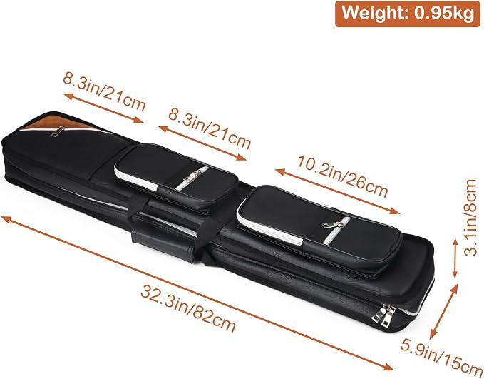 4x8 Pool Cue Case Billiard Stick Carrying Case Leatherette Soft Cue Bag Hold 4 Butts 8 Shafts (Black and Camel)