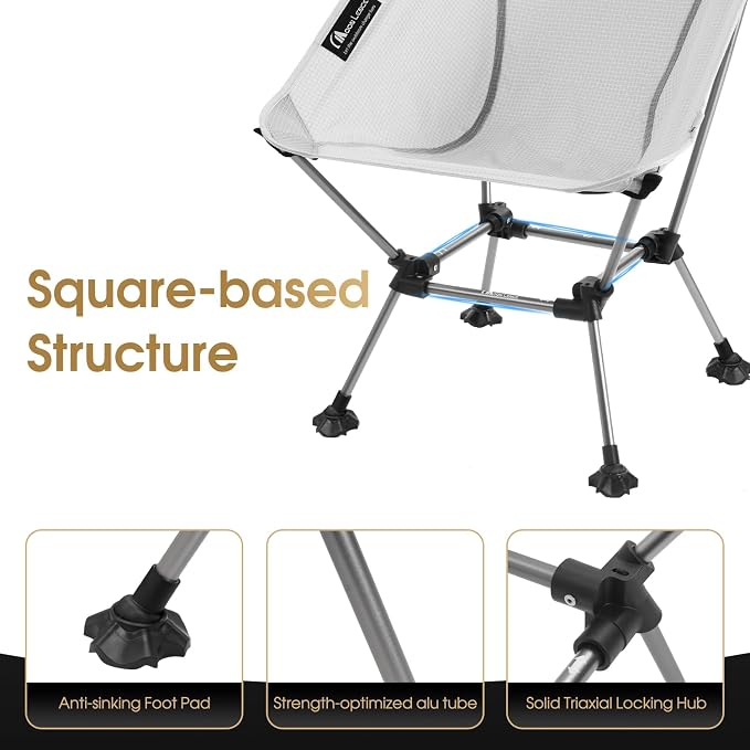MOON LENCE Camping Chair Plus, Upgraded Comfort & Size, Still Compact and Lightweight, Folding Portable Chair for Backpacking & Hiking, 400Lbs Capacity, Gen 3 Plus (Grey)