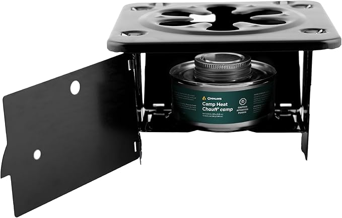 Coghlan's Portable Folding Camp Stove – Compact, Lightweight Steel Cooking Stove for Camping, Backpacking, Hiking, or Emergency Use – Uses Canned Heat or Fuel Tablets, Black