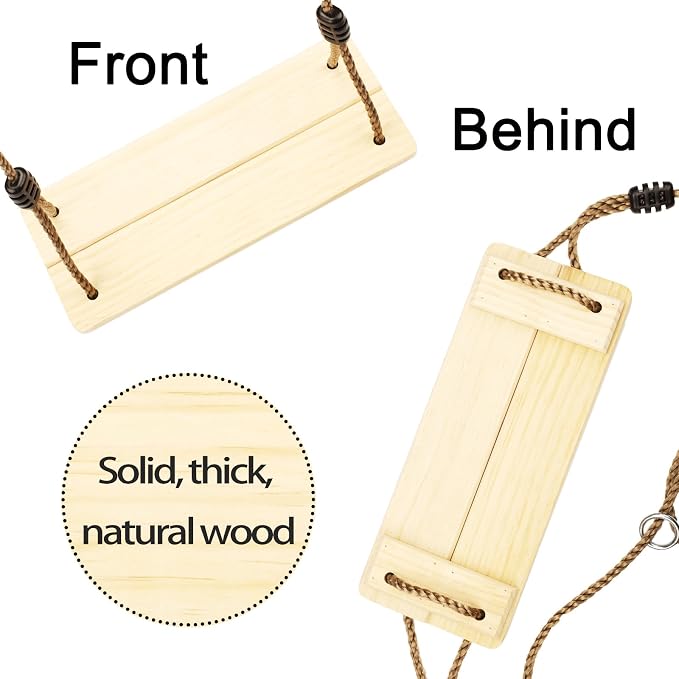 Outdoor Swing, KINSPORY Swing Set for Backyard, Adjustable Nylon Rope with Hanging Tree Straps Kit, Wooden Swing Seat for Indoor Outdoor Porch Patio Garden Playgroud Swing Set Accessories