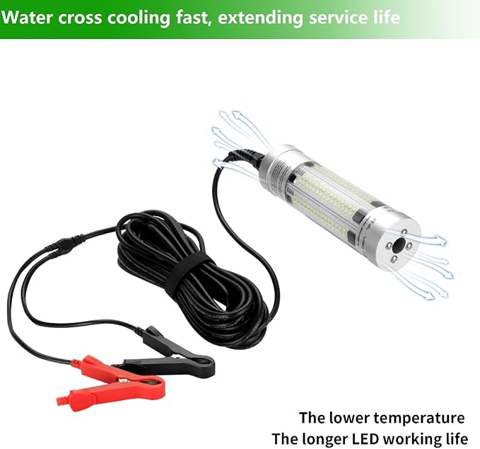 150W 20900lm Underwater Fishing Light, IP68 Waterproof Aluminum Super Bright Night Fish Attracting Submersible LED Lamp Lure Bait Finder for Freshwater Saltwater Sea Kayak Ice Dock (Green)