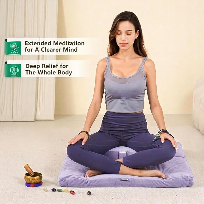 Hihealer Meditation Cushion, Traditional Tibetan Meditation Pillow Velvet Cover - Large Floor Cushion Seating for Adults - Yoga Buckwheat Bolster for Women、Moms