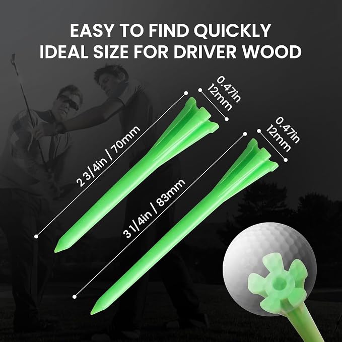 FINGER TEN Golf Tees Plastic Unbreakable Easy to Find Bulk Value 200/500/1000 Count, 2 3/4 3 1/4 Inch Tee Driving Range Reduce Friction, Green Red White USA Flag Practice