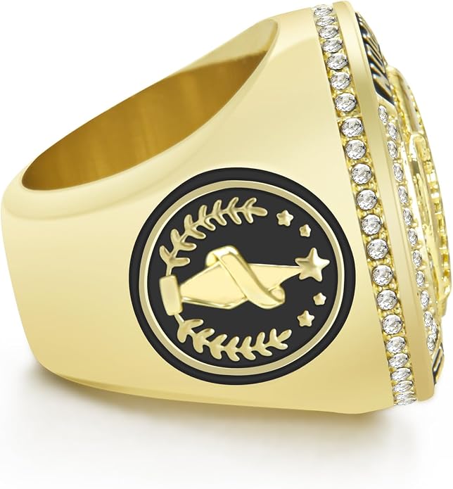 1-12 Pack MVP Football Baseball Basketball Soccer Champion Ring Championship Rings Most Valuable Player Football Baseball Basketball Soccer Gold Award Trophy Medals Ring with Display Case and Holder