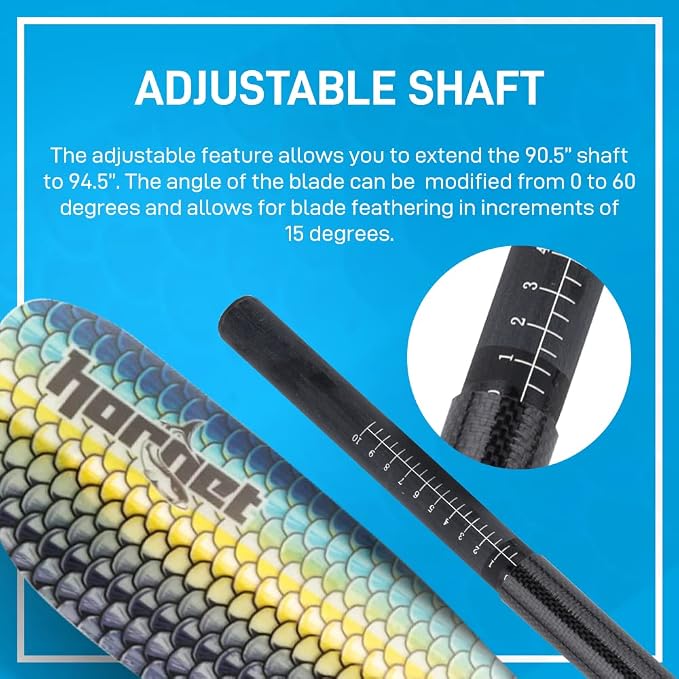 Hornet Watersports Fiberglass Kayak Paddle for Adults- Ideal for Touring, Fishing and Boating- 90.5 inches / 230CM Adjustable with Carbon Fiber Shaft- Kayak Oars Kayaking Equipment
