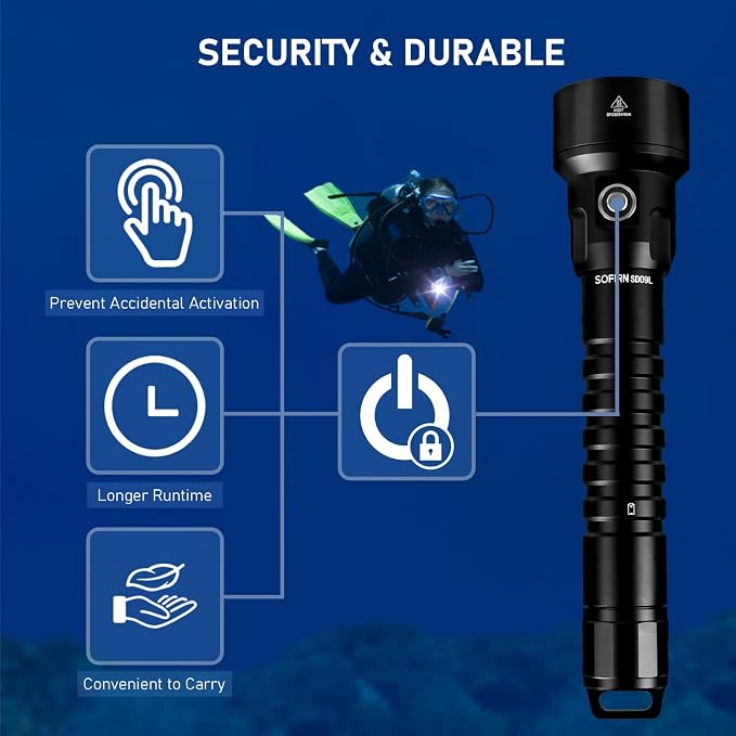 SOFIRN SD09L Scuba Diving Flashlight 6800 High Lumens, Super Bright LED Underwater Dive Light with Rechargeable Power, IPX8 Waterproof Submersible Torch for Night Cave Dives