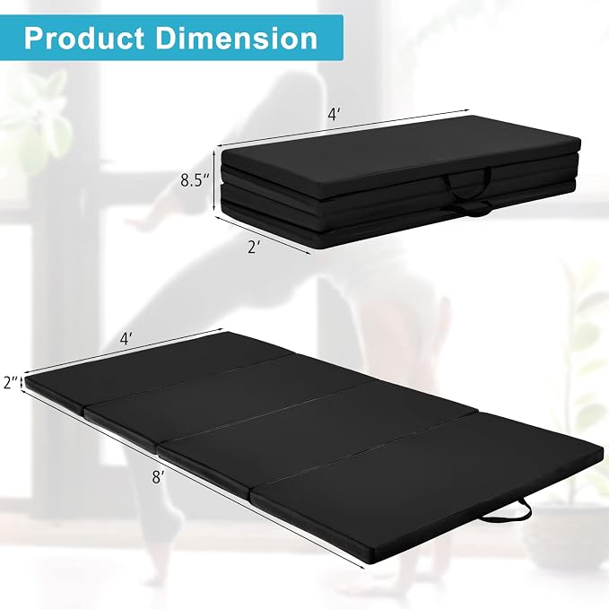Goplus Gymnastics Mat, Folding Tumbling Mat with Carry Handles, Hook & Loop Fasteners, 4 Panels for Fitness Exercise Yoga Stretching Aerobics Workouts, Thick Gym Mats for Home