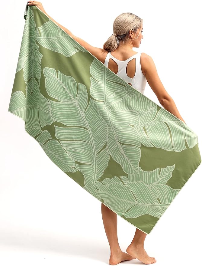 Eunzel Microfiber Beach Towel, Quick Dry Travel Towel Large Sand Free Towel for Beach, Camping, Swim Pool, Gym, Sports& Yoga 71"x32", Palm Green