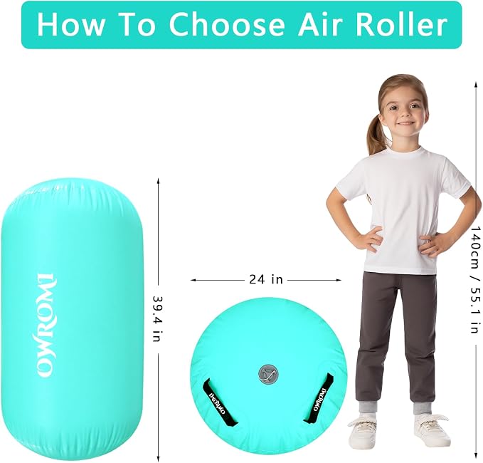 Inflatable Gymnastics Air Mat Tumble Track with Gymnastics Air Barrel - Inflatable Air Spot Tumbler Backbend Trainer Air Roller Tumbling Mat with Electric Pump