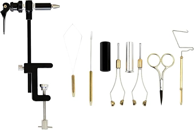 Rotary Fly Tying Vise for Beginners – 360° Sturdy Clamp Base Black Fly Vise/Complete Fly Fishing Tools Kit | Fly Tying Materials Kit | Fly Tying Kit Accessories for Fishing Enthusiasts