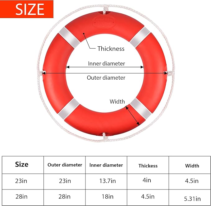 Life Ring, 23"/28" Boat Safety Throw Rings, Life Preserver Ring with Bracket and 98.5 FT Floating Rescue Rope, Outdoor Professional Throwable Flotation Device