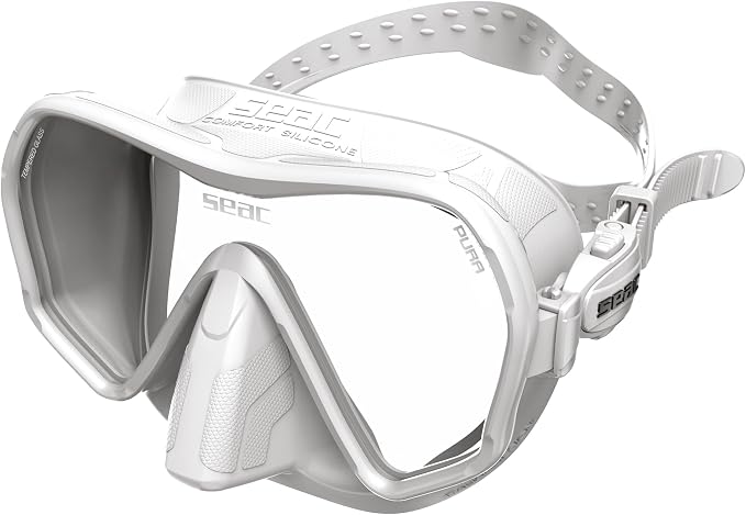 SEAC Pura – Frameless Single-Lens Silicone Diving Mask | Antifog Low Volume Mask for Diving and Snorkeling with 3D Buckle