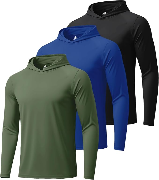 ZITY 3 Pack Men's UPF 50+ Sun Protection Hoodie Shirt Long Sleeve Shirt Fishing Shirts for Men Lightweight Rash Guard