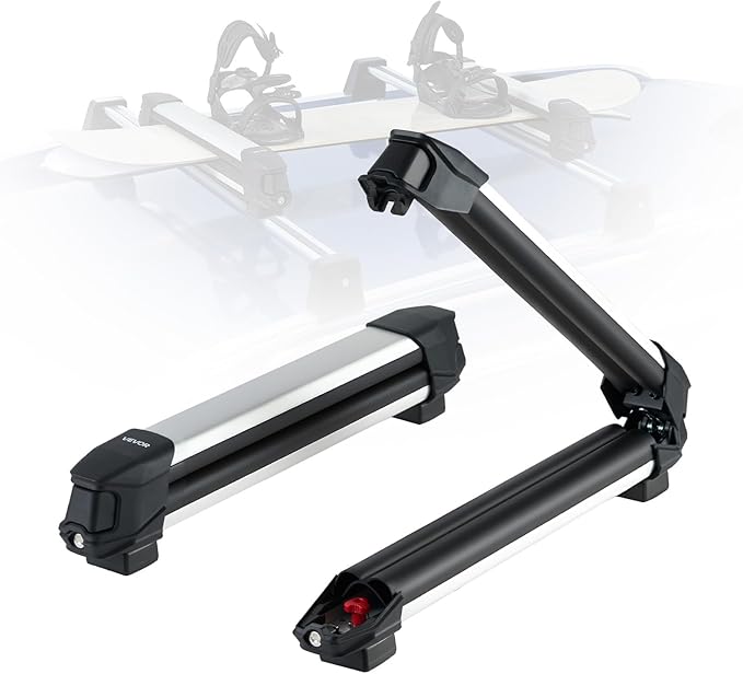 VEVOR Ski & Snowboard Roof Rack, Carry up to 4 Pairs of Skis or 2 Snowboards, 2 PCS Aluminum Universal Car Roof Rack with Lock & Rubber Padding, Carrier for Fishing Rod, Fit Most Slotted Crossbars