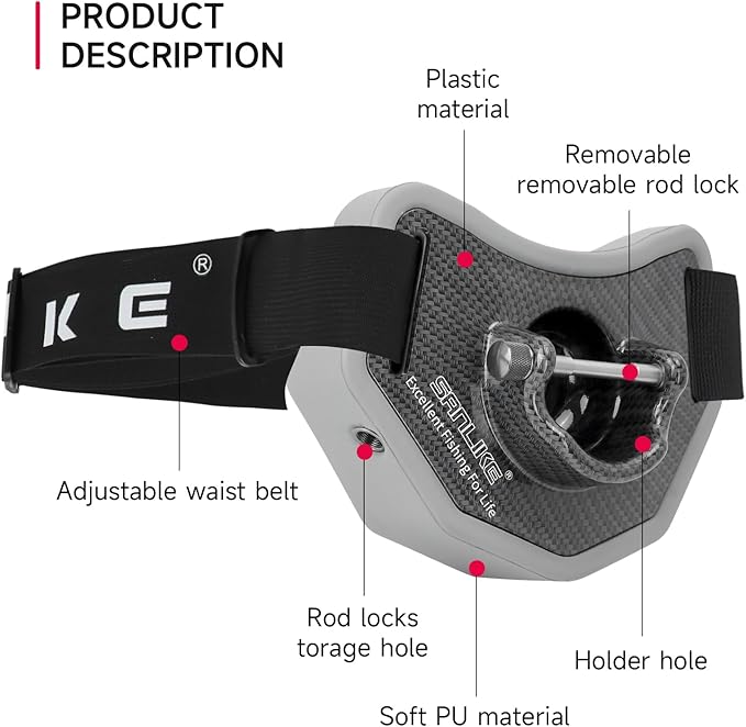 SANLIKE Fishing Belt Rod Holder,Adjustable Fishing Fighting Waist Belt with EVA Padded Plastic Material Fishing Belt,360 Degree Adjustable (Grey)