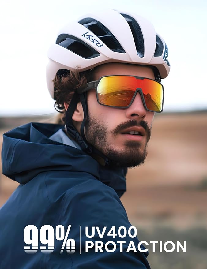 Lamicall Polarized Sports Sunglasses for Men Women, Black+Red