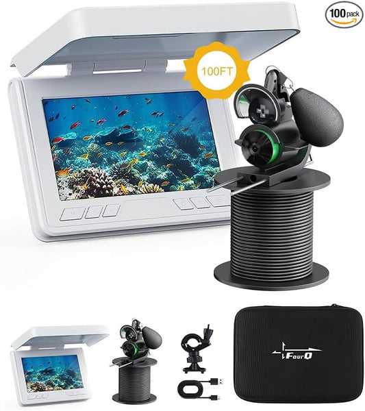 FOURQ Fishing Camera, 220° Ultra-Wide HD Underwater Fishing Camera with 4.3" LCD & IR Night Vision, 5000mAh Rechargeable Battery 100ft Cable for Ice Lake Boat Kayak Fishing