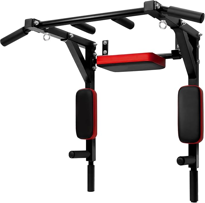 Multifunctional Wall Mounted Pull Up Bar, Pull Up Dip Station for Indoor Home Gym Workout, Heavy Duty Steel Supports up to 440 LBS
