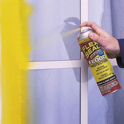 Flex Seal Spray Flood Protection, 10 oz, 1-Pack, Waterproof Rubberized Coating, Removable, Use on Door Tracks, Seams, Sills, Small Openings, Corners, and Irregular Shapes and More