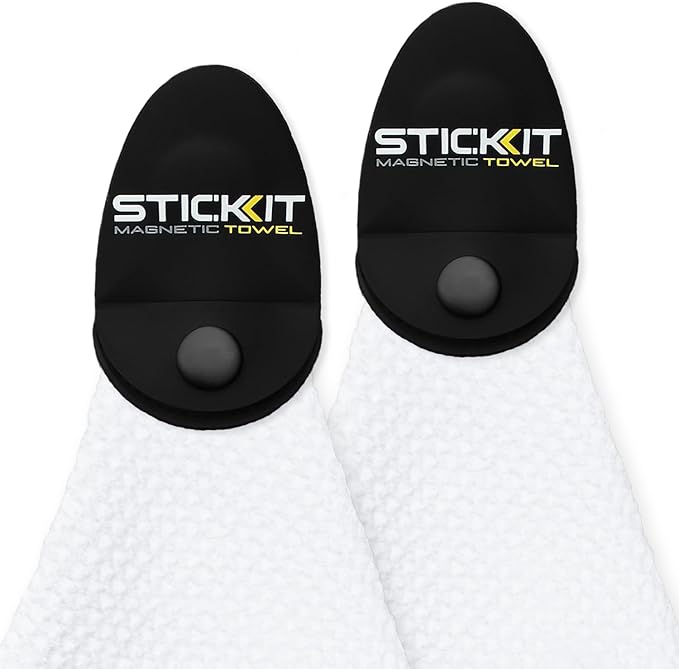 STICKIT Magnetic Golf Towel - Ultra-Absorbent Waffle Weave Microfiber & Removable Magnet - Golf Towel with Magnet for Bags, Clubs & Carts - Removes Dirt, Grass, & Debris from Club Face - 29” x 29”