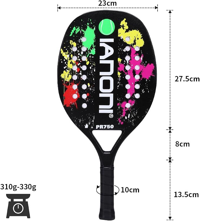 ianoni Beach Tennis Racket,Carbon Fiber Grit Face with EVA Memory Foam Core Beach Tennis Racket
