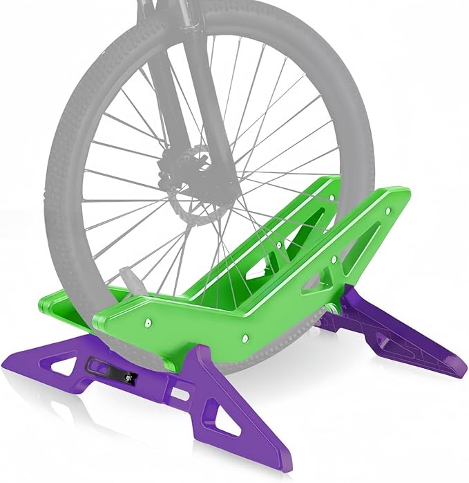 Bike Stand Portable Floor Rack, Green Purple | Adjustable, Fits 20"-29", Mountain Road Bicycle, Home Garage Parking